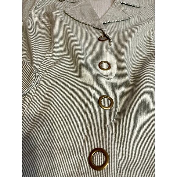 AMI Light Green Striped Scalloped Button Front Summer Style Jacket 1X - Picture 6 of 9